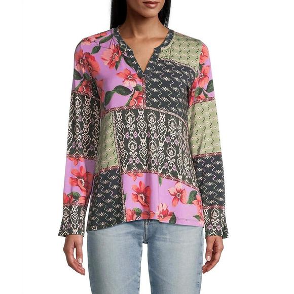NEW JOHNNY WAS zanda split neck top in multicolor - Picture 1 of 2